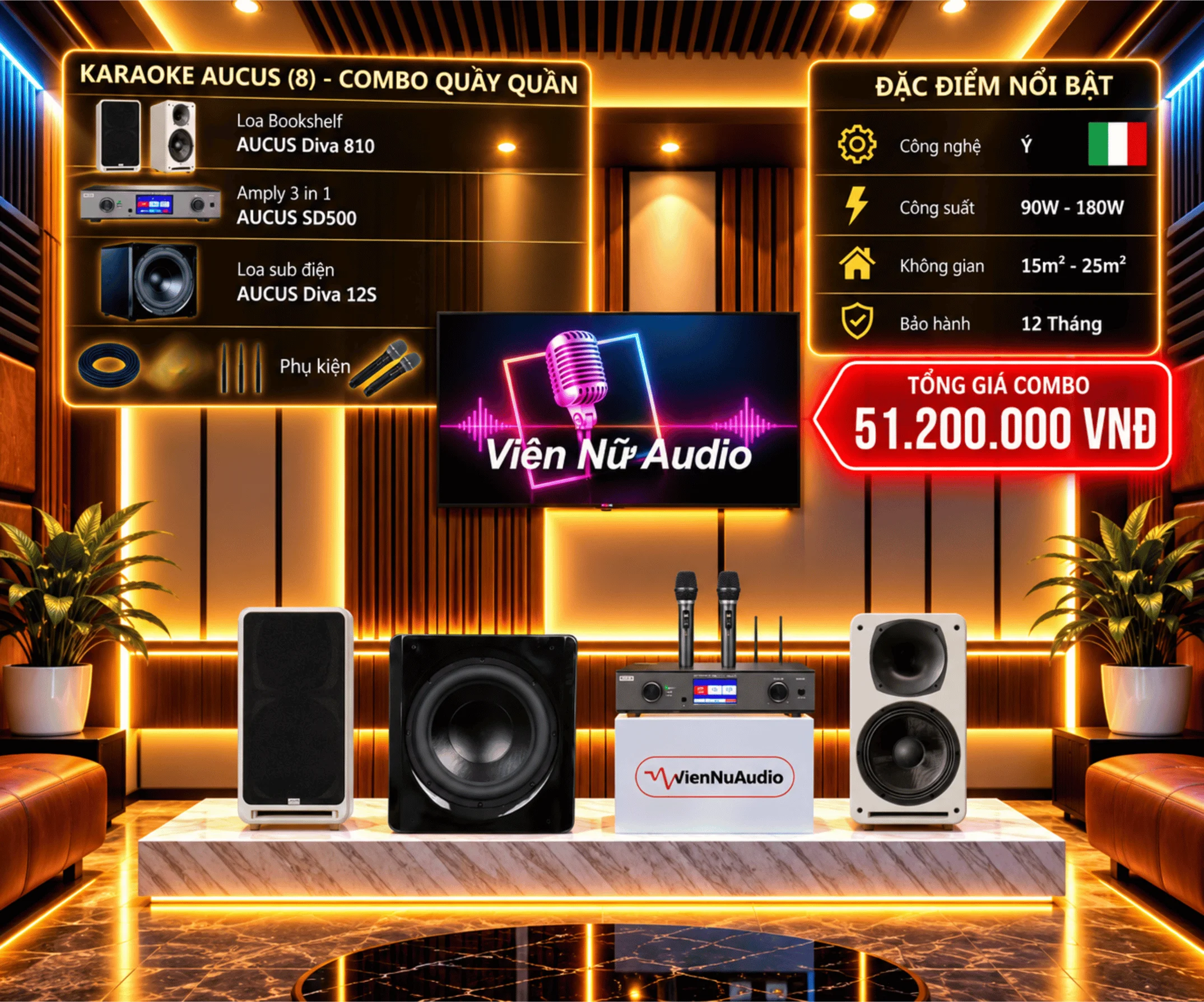 Dàn Karaoke Gia Đình Aucus - Combo Quây Quần Chính Hãng Tại Vinh