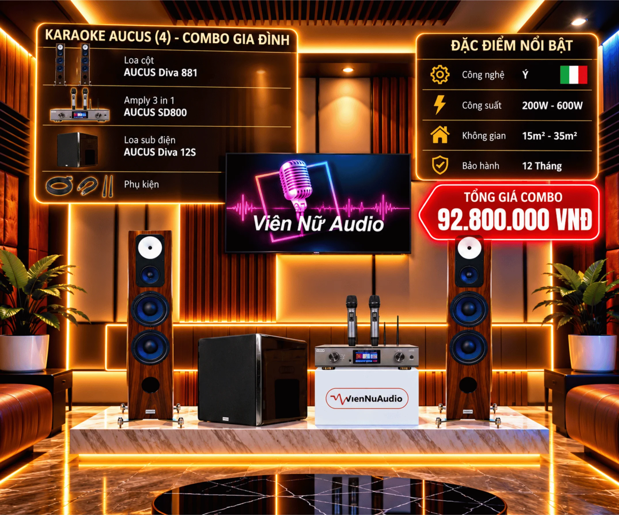 Dàn Karaoke Gia Đình Aucus - Combo Hội Ngộ Cao Cấp Tại TP Vinh